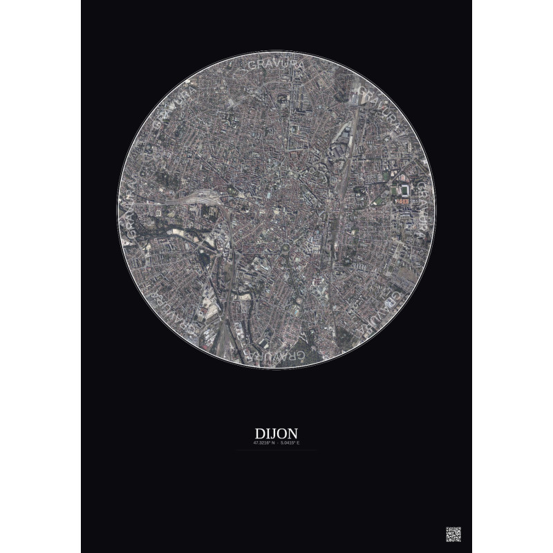 Affiche Dijon – Poster vue satellite 2.5km Couleur | Gravura – Fond foncé