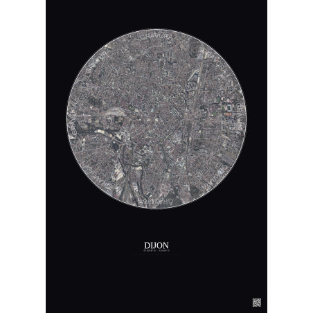 Affiche Dijon – Poster vue satellite 2.5km Couleur | Gravura – Fond foncé
