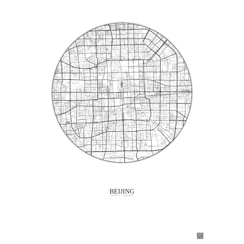 Affiche Beijing – Poster carte de ville 10km | Gravura – Fond clair