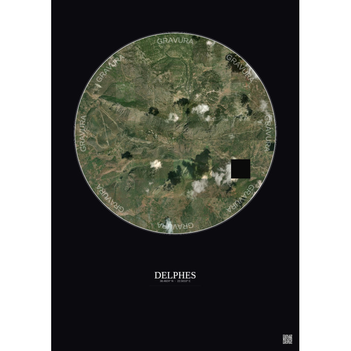 Affiche Delphes – Poster vue satellite 5km Couleur | Gravura – Fond foncé