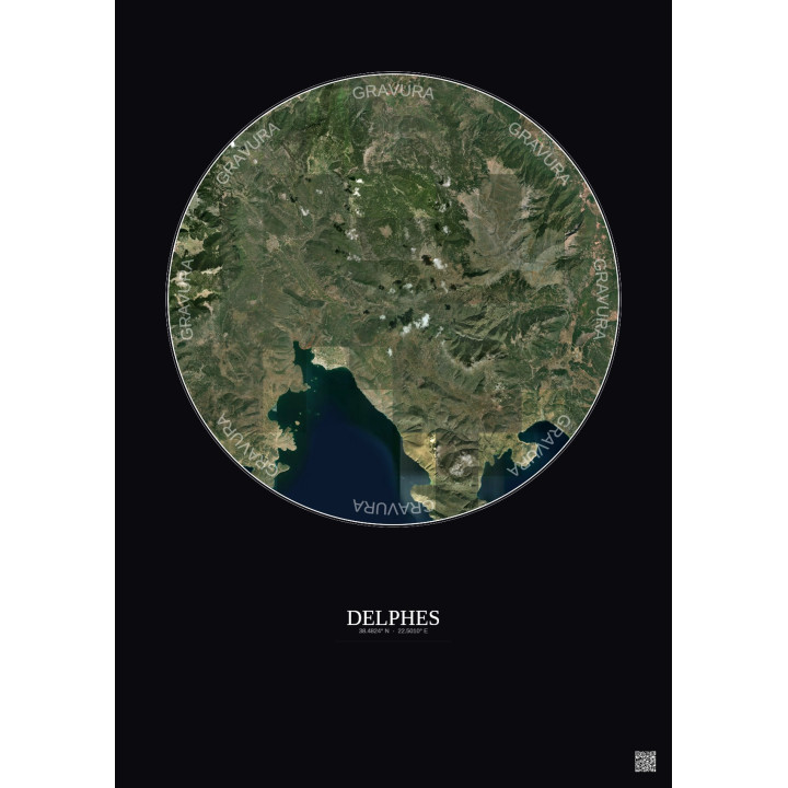 Delphes Satellite View Poster 20km Color | Gravura – Dark background