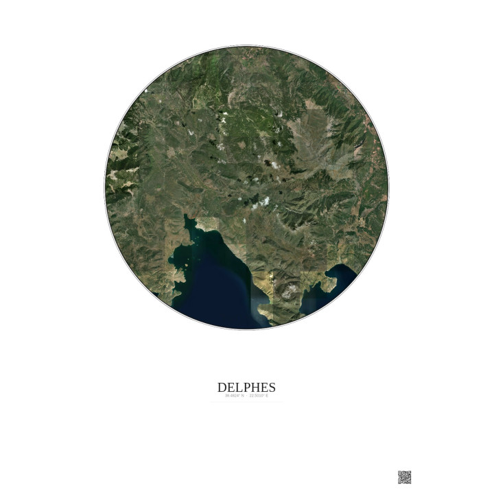 Delphes Satellite View Poster 20km Color | Gravura – Light background