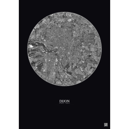 Affiche Dijon – Poster vue satellite 5km N&B | Gravura – Fond foncé