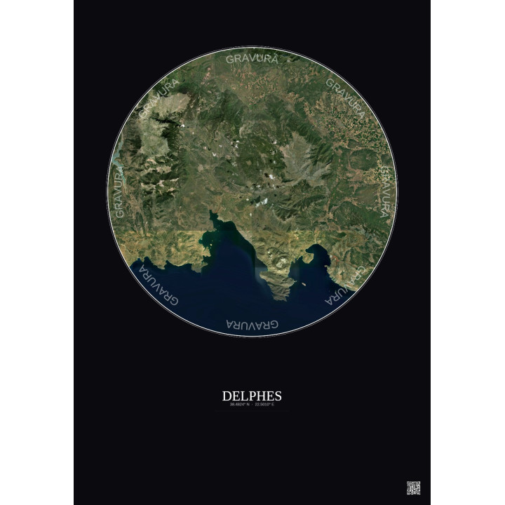 Delphes Satellite View Poster 30km Color | Gravura – Dark background