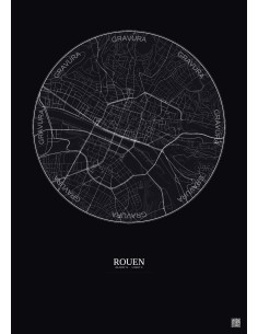 Affiche Rouen – Poster carte de ville 2.5km | Gravura – Fond foncé 2