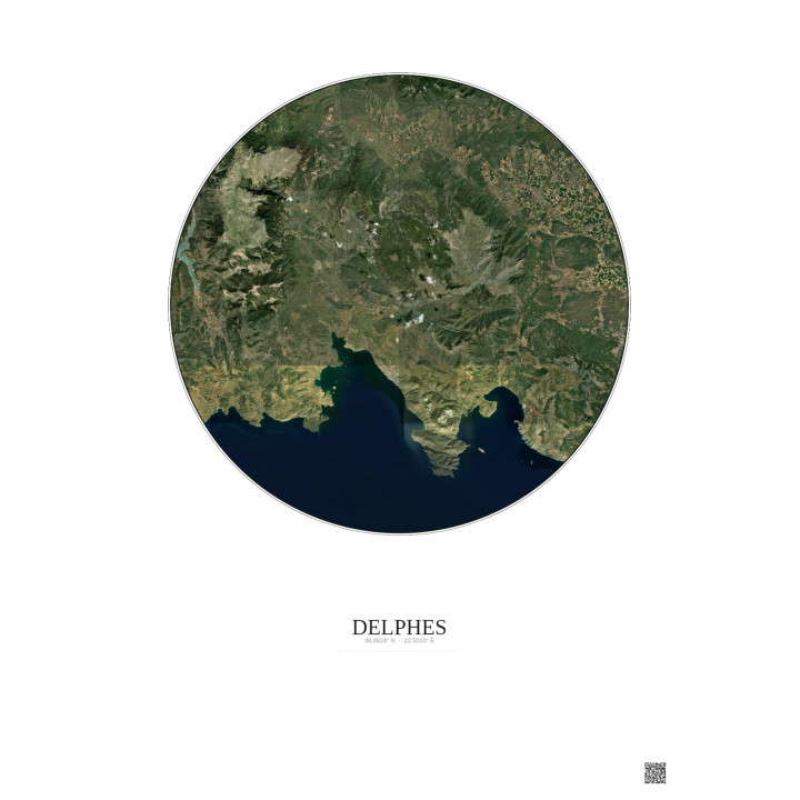 Delphes Satellite View Poster 30km Color | Gravura – Light background