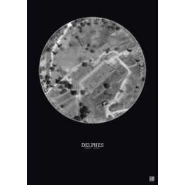 Affiche Delphes – Poster vue satellite 0.1km N&B | Gravura – Fond foncé