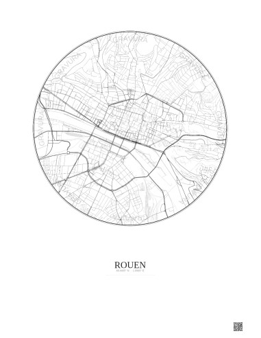 Affiche Rouen – Poster carte de ville 2.5km | Gravura – Fond clair
