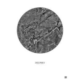 Affiche Delphes – Poster vue satellite 0.5km N&B | Gravura – Fond clair