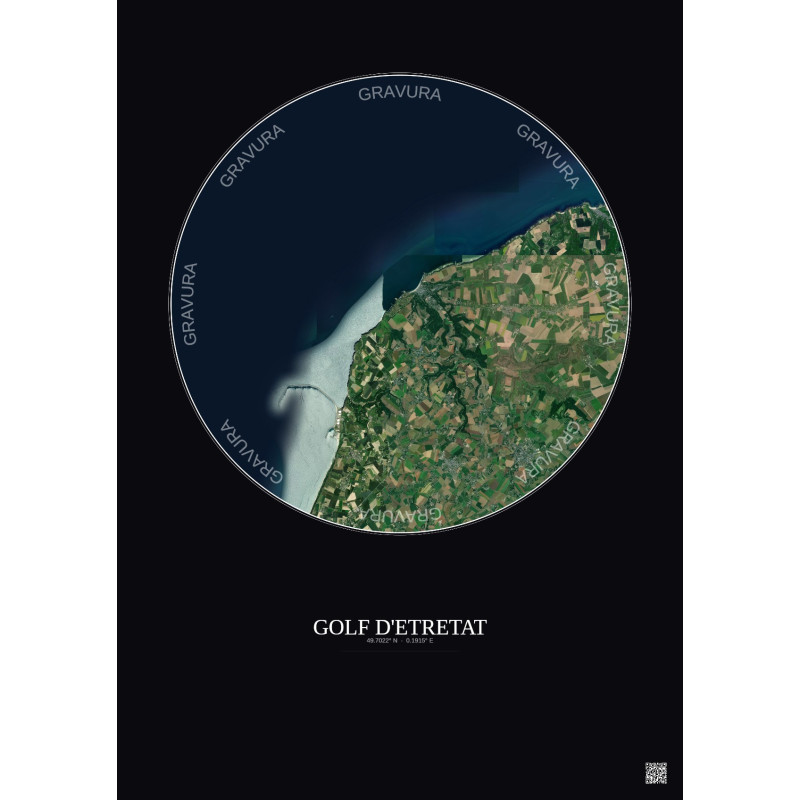 Affiche Golf D Etretat – Poster vue satellite 10km Couleur | Gravura – Fond foncé