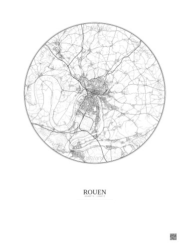 Affiche Rouen – Poster carte de ville 20km | Gravura – Fond clair