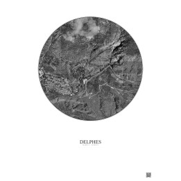 Affiche Delphes – Poster vue satellite 1km N&B | Gravura – Fond clair