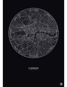 Affiche London – Poster carte de ville 6km | Gravura – Fond foncé 2