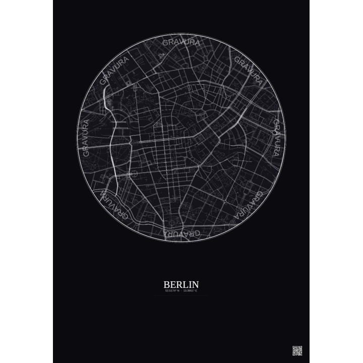 Affiche Berlin – Poster carte de ville 2.5km | Gravura – Fond foncé