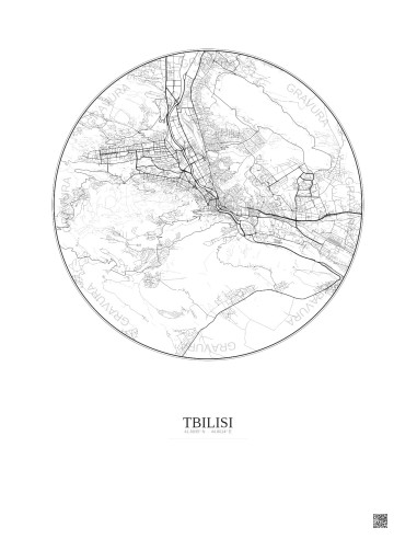 Affiche Tbilisi – Poster carte de ville 10km | Gravura – Fond clair