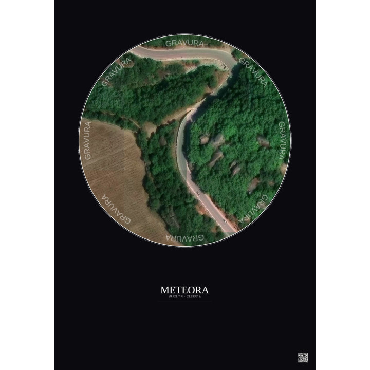 Affiche Meteora – Poster vue satellite 0.1km Couleur | Gravura – Fond foncé
