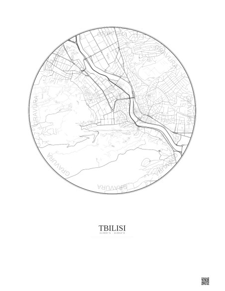 Affiche Tbilisi – Poster carte de ville 2.5km | Gravura – Fond clair