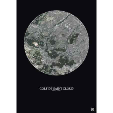 Affiche Golf De Saint Cloud – Poster vue satellite 10km Couleur | Gravura – Fond foncé