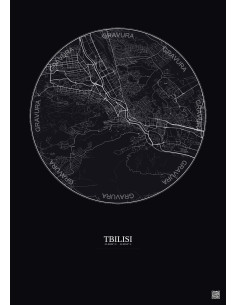 Tbilisi City Map Poster 6km | Gravura – Dark background 2