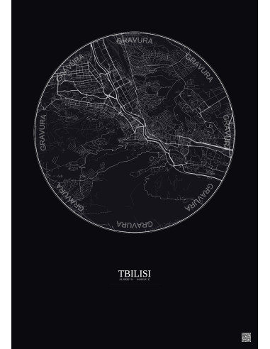 Affiche Tbilisi – Poster carte de ville 6km | Gravura – Fond foncé