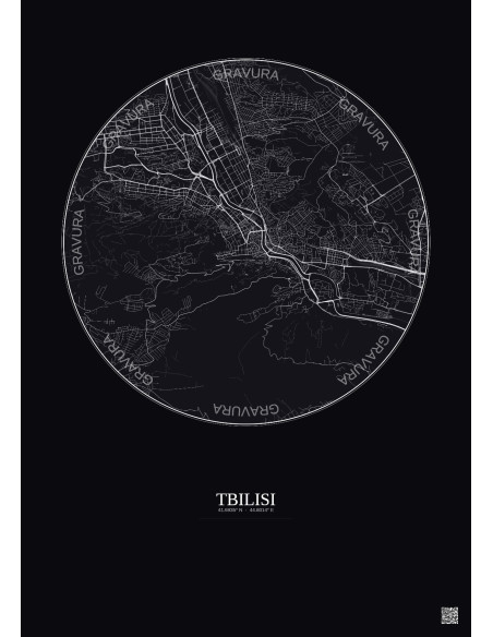 Affiche Tbilisi – Poster carte de ville 6km | Gravura – Fond foncé