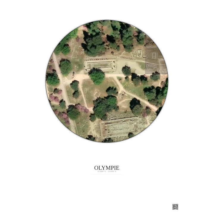 Affiche Olympie – Poster vue satellite 0.1km Couleur | Gravura – Fond clair