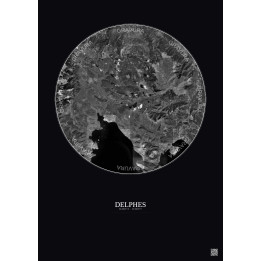 Affiche Delphes – Poster vue satellite 20km N&B | Gravura – Fond foncé