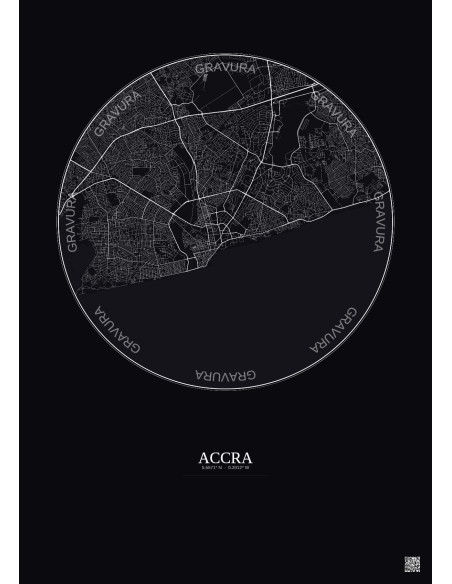 Affiche Accra – Poster carte de ville 10km | Gravura – Fond foncé