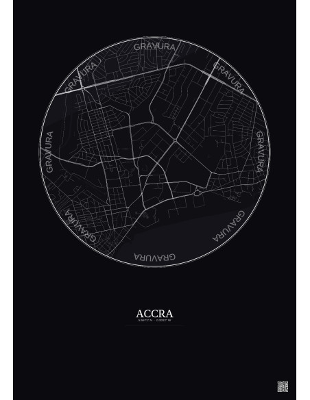 Affiche Accra – Poster carte de ville 2.5km | Gravura – Fond foncé