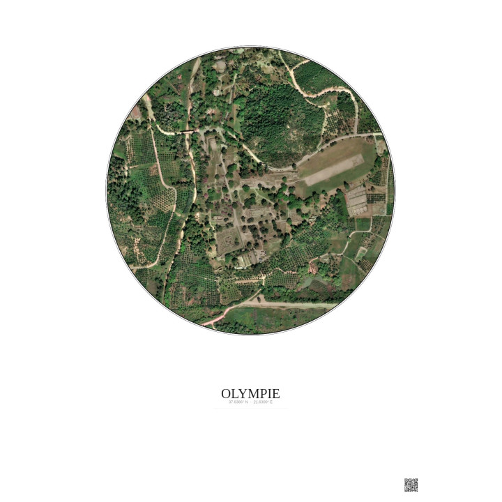 Affiche Olympie – Poster vue satellite 0.5km Couleur | Gravura – Fond clair