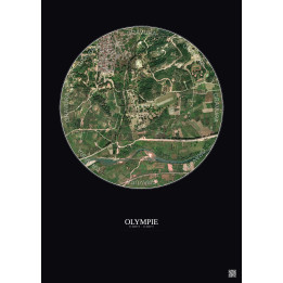 Affiche Olympie – Poster vue satellite 1km Couleur | Gravura – Fond foncé