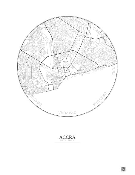 Affiche Accra – Poster carte de ville 6km | Gravura – Fond clair