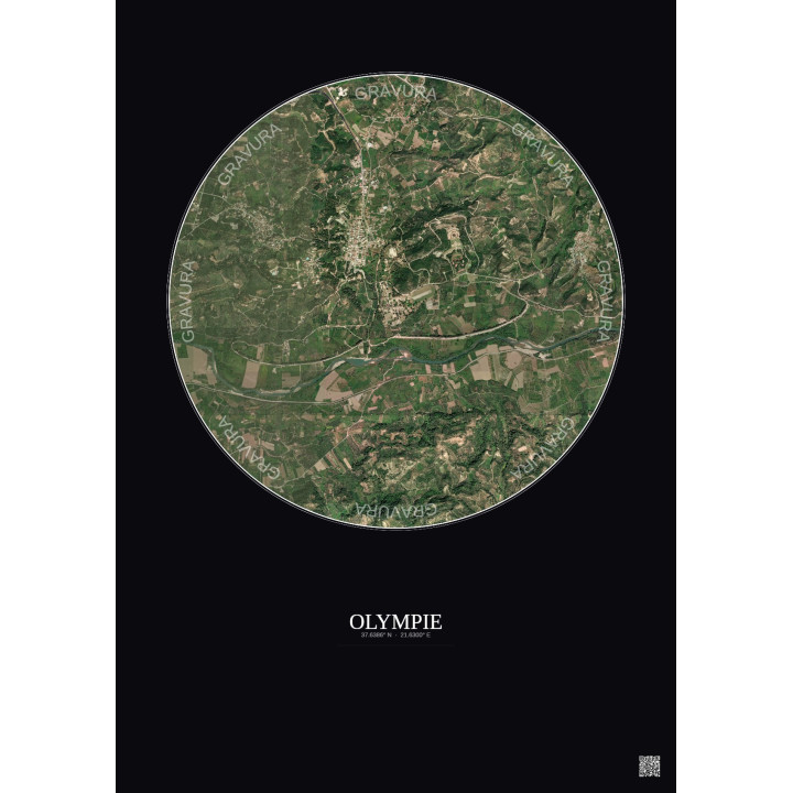 Olympie Satellite View Poster 2.5km Color | Gravura – Dark background