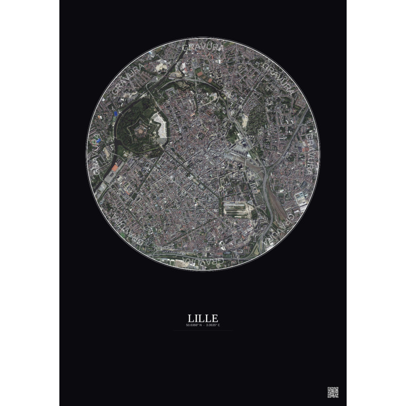 Affiche Lille – Poster vue satellite 2.5km Couleur | Gravura – Fond foncé