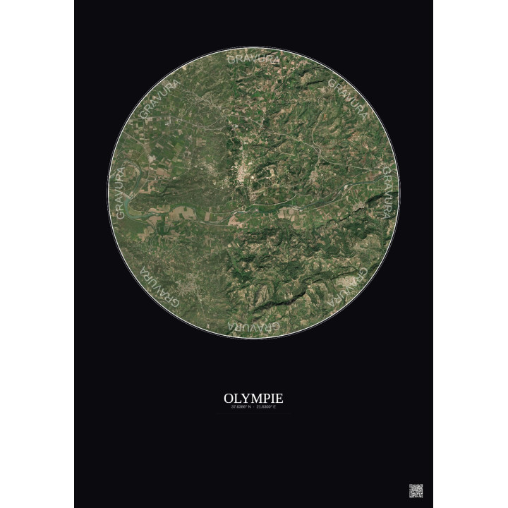 Olympie Satellite View Poster 5km Color | Gravura – Dark background