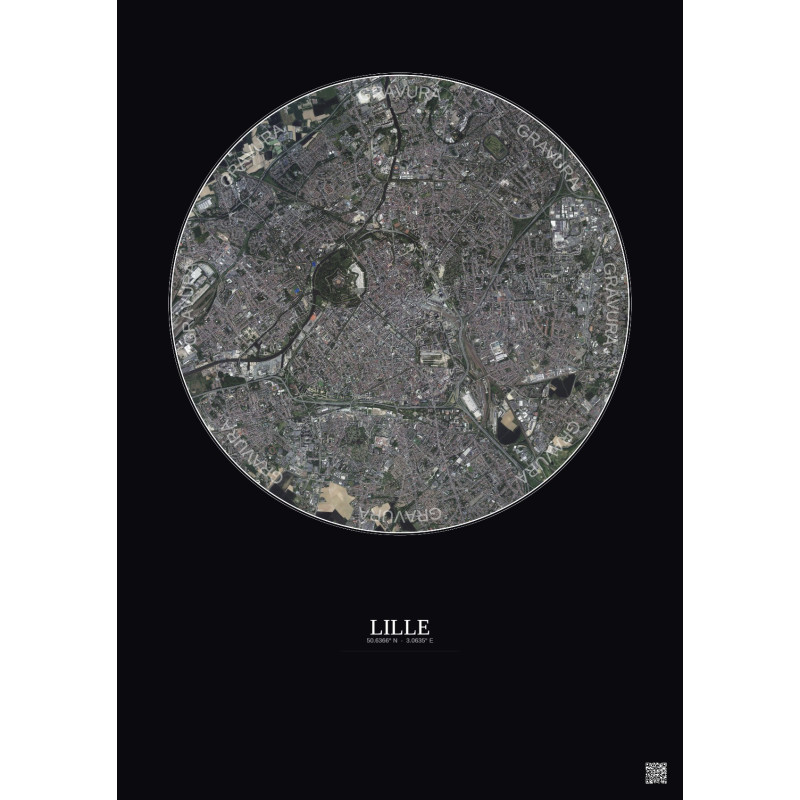 Affiche Lille – Poster vue satellite 5km Couleur | Gravura – Fond foncé