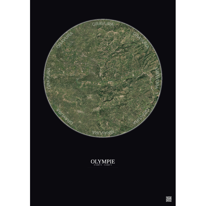 Affiche Olympie – Poster vue satellite 10km Couleur | Gravura – Fond foncé