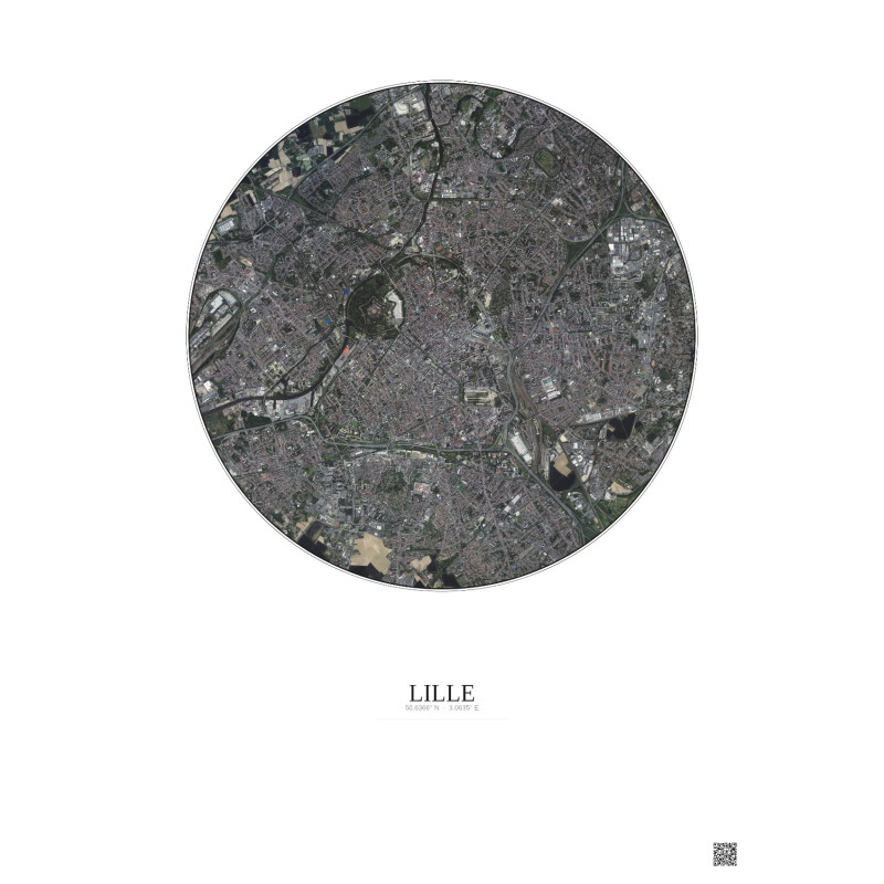 Affiche Lille – Poster vue satellite 5km Couleur | Gravura – Fond clair
