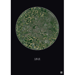 Affiche Lille – Poster vue satellite 10km Couleur | Gravura – Fond foncé