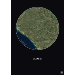 Olympie Satellite View Poster 20km Color | Gravura – Dark background