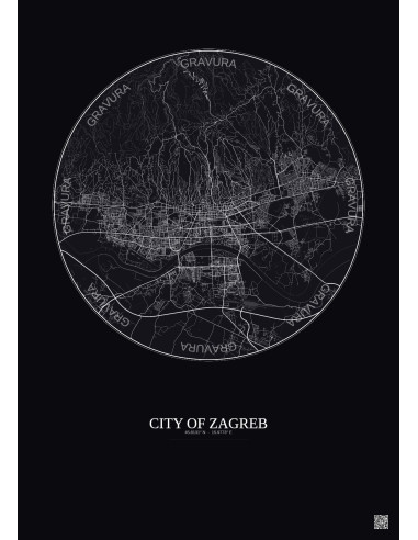 City Of Zagreb City Map Poster 10km | Gravura – Dark background
