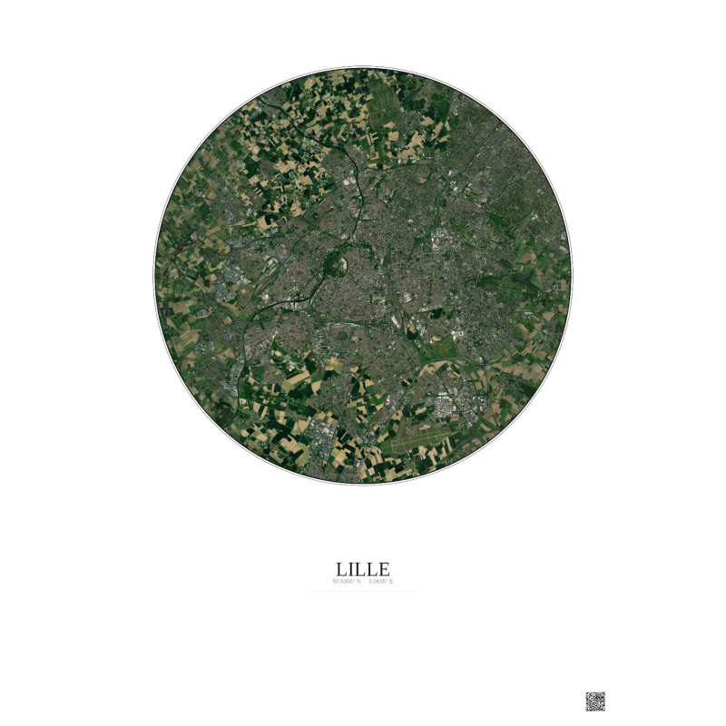 Affiche Lille – Poster vue satellite 10km Couleur | Gravura – Fond clair