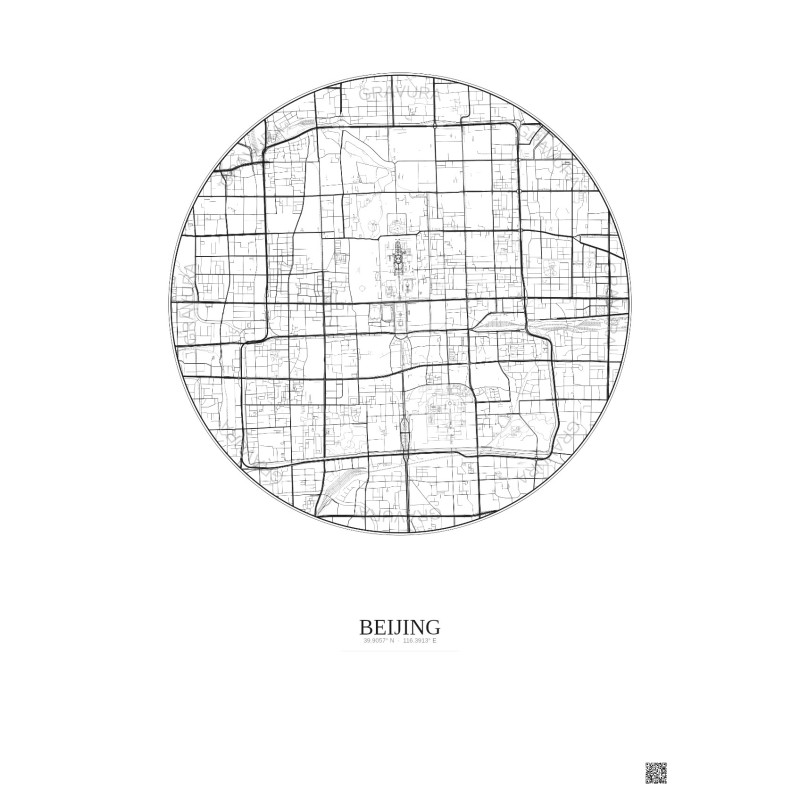 Affiche Beijing – Poster carte de ville 6km | Gravura – Fond clair