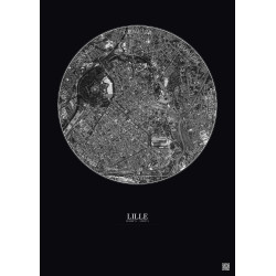 Affiche Lille – Poster vue satellite 2.5km N&B | Gravura – Fond foncé