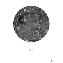 Affiche Lille – Poster vue satellite 2.5km N&B | Gravura – Fond clair