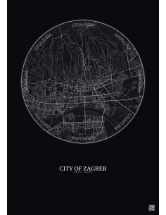 City Of Zagreb City Map Poster 6km | Gravura – Dark background 2