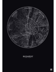 Budapest City Map Poster 10km | Gravura – Dark background 2
