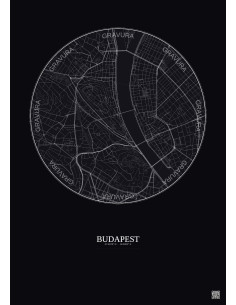 Affiche Budapest – Poster carte de ville 2.5km | Gravura – Fond foncé 2
