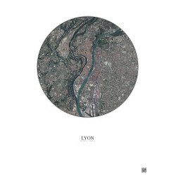 Affiche Lyon – Poster vue satellite 5km Couleur | Gravura – Fond clair