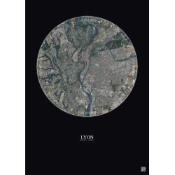Affiche Lyon – Poster vue satellite 10km Couleur | Gravura – Fond foncé